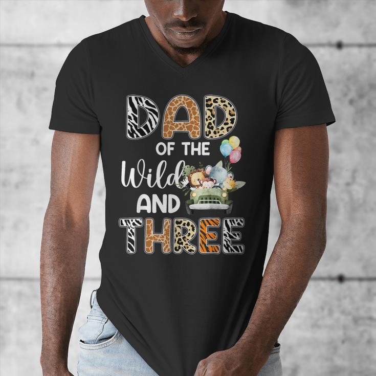 Dad Of The Wild And Three 3 Birthday Zoo Theme Safari Jungle Men's V-Neck T-Shirt