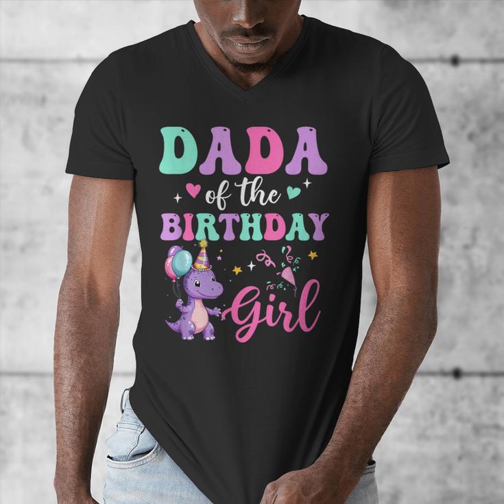 Dada Of The Birthday For Girl Dinosaur T-Rex Party Family Men's V-Neck T-Shirt