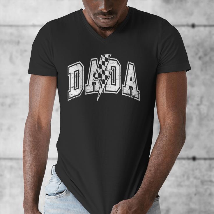 Dada Lightning Bolt Checkered Varsity Dad Men Father's Day Men's V-Neck T-Shirt