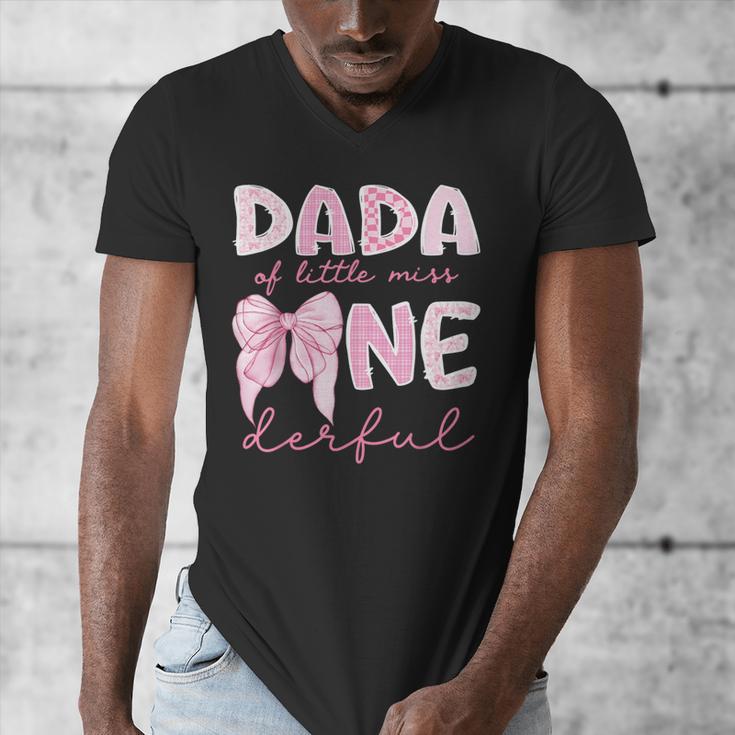 Dada Of Little Miss Onederful First Birthday Girl Bow Men's V-Neck T-Shirt Dada Of Little Miss Onederful First Birthday Girl Bow Men's V-Neck T-Shirt