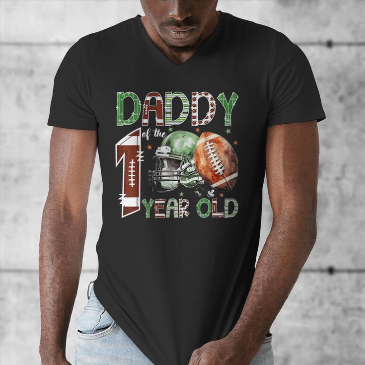 Daddy Of The 1 Year Old Football Lover 1st Birthday Boy Men's V-Neck T-Shirt
