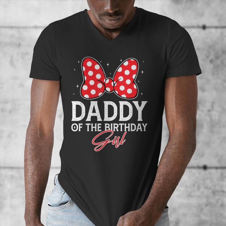 Daddy Of The Birthday Girl Cute Pink Bow Family Matching Men's V-Neck T-Shirt