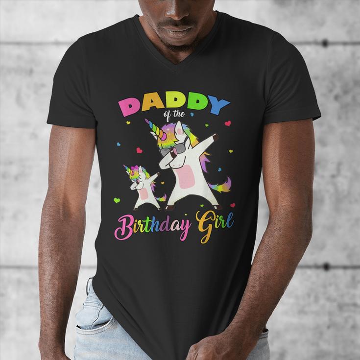 Daddy Of The Birthday Girl Dabbing Unicorn Princess And Dad Men's V-Neck T-Shirt