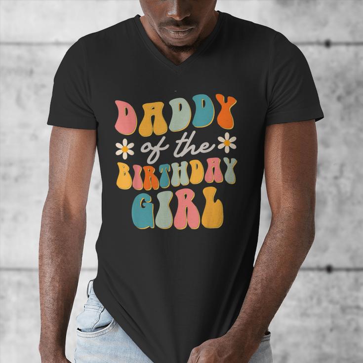 Daddy Of The Birthday Girl Groovy Themed Father Dad Men's V-Neck T-Shirt Daddy Of The Birthday Girl Groovy Themed Father Dad Men's V-Neck T-Shirt