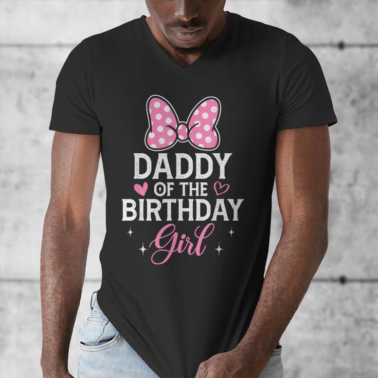 Daddy Of The Birthday Girl Pink Bow Birthday Family Matching Men's V-Neck T-Shirt