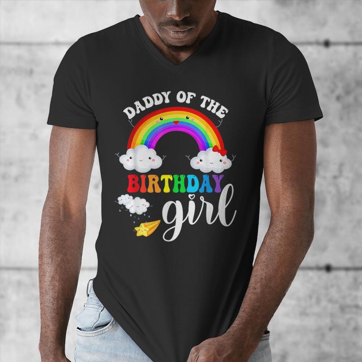 Daddy Of The Birthday Girl Rainbow B-Day Matching Family Men's V-Neck T-Shirt
