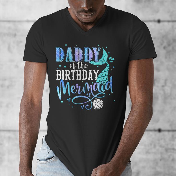 Daddy Of The Birthday Mermaid Family Matching Dad Papa Men's V-Neck T-Shirt