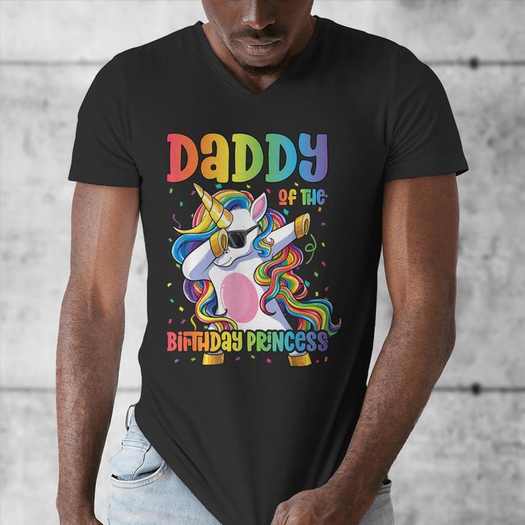 Daddy Of The Birthday Princess Girl Dabbing Unicorn Dad Men's V-Neck T-Shirt Daddy Of The Birthday Princess Girl Dabbing Unicorn Dad Men's V-Neck T-Shirt