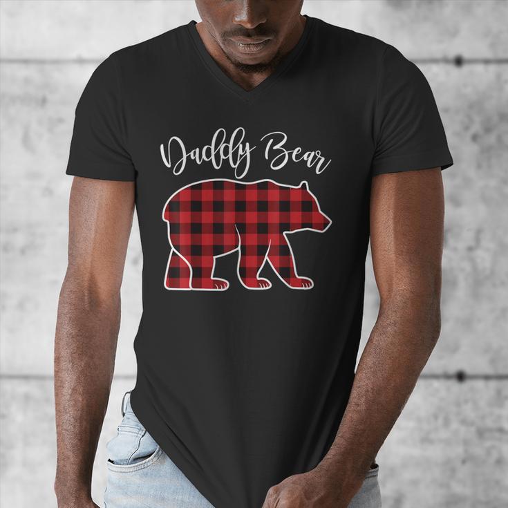 Daddy Dad Bear Pajama Red Buffalo Xmas Family Christmas Men's V-Neck T-Shirt