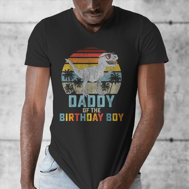 Daddy Dinosaur Of The Birthday Boy Dad Matching Family Men's V-Neck T-Shirt