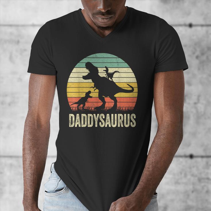 Daddy Dinosaur Daddysaurus 2 Kids For Dad Men's V-Neck T-Shirt Daddy Dinosaur Daddysaurus 2 Kids For Dad Men's V-Neck T-Shirt
