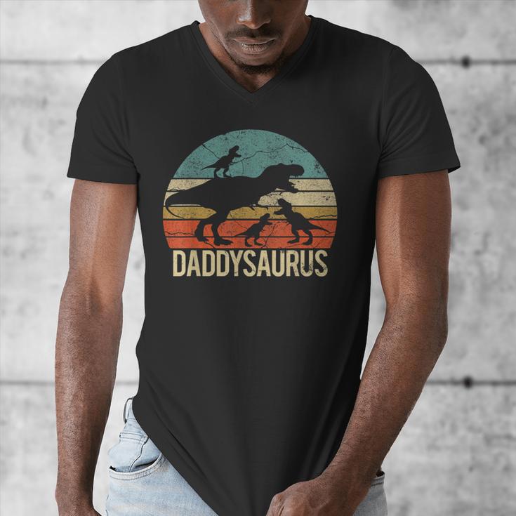 Daddy Dinosaur Daddysaurus 3 Three Kids Xmas Men's V-Neck T-Shirt