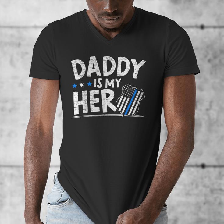 Daddy Is My Hero Kids Police Thin Blue Line Law Enforcement Small Men's V-Neck T-Shirt