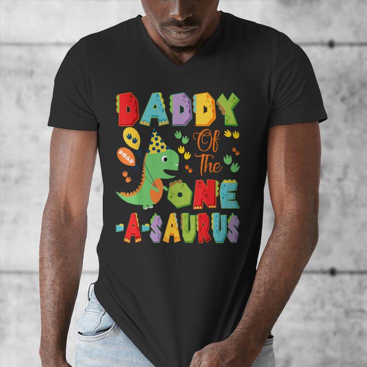 Daddy Of The One-A-Saurus 1St Birthday Boy Dinosaur Men's V-Neck T-Shirt Daddy Of The One-A-Saurus 1St Birthday Boy Dinosaur Men's V-Neck T-Shirt