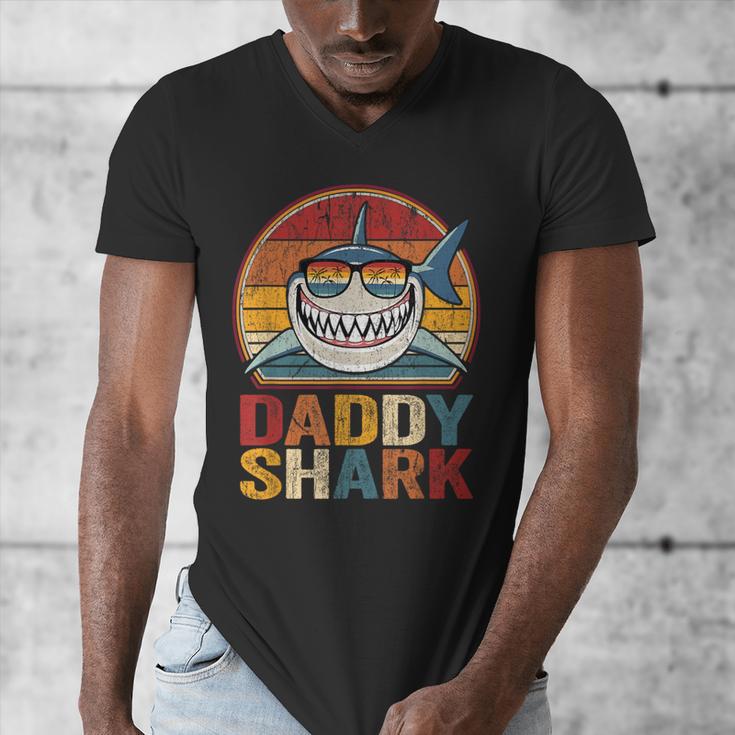 Daddy Shark Retro Shark Shirt Pajamas For Dad Dad Men's V-Neck T-Shirt Daddy Shark Retro Shark Shirt Pajamas For Dad Dad Men's V-Neck T-Shirt