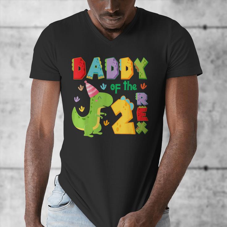 Daddy Of The Two Rex 2Nd Birthday Boy Dinosaur T-Rex Men's V-Neck T-Shirt