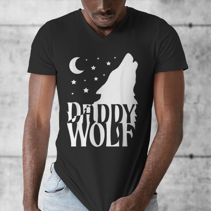 Daddy Wolf Matching Family Tribe Wolves Moon Men's V-Neck T-Shirt