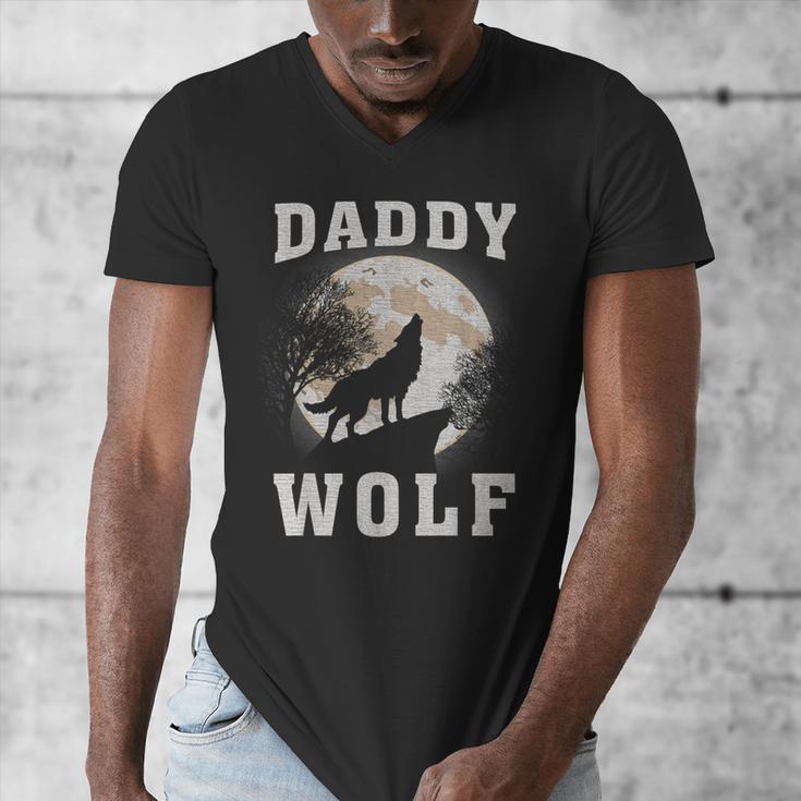 Daddy Wolf Wolves Dad Moon Fathers Day Men's V-Neck T-Shirt