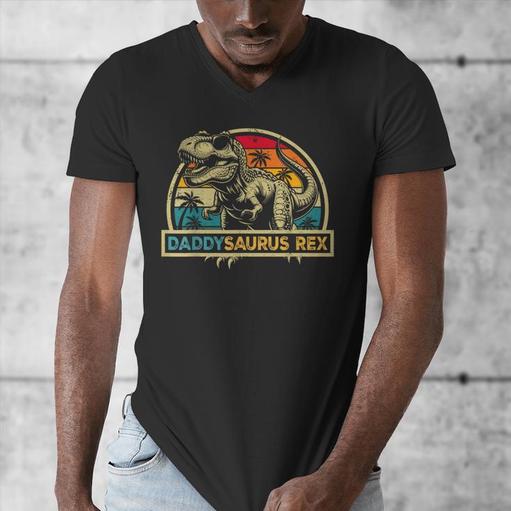 Daddysaurus Rex Dinosaur Daddy Saurus Rex Family Matching Men's V-Neck T-Shirt