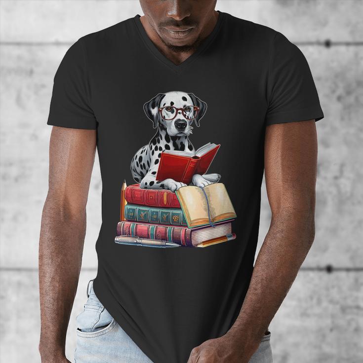 Dalmatian Reading Books Matching Bookworm Readers Librarian Men's V-Neck T-Shirt Dalmatian Reading Books Matching Bookworm Readers Librarian Men's V-Neck T-Shirt