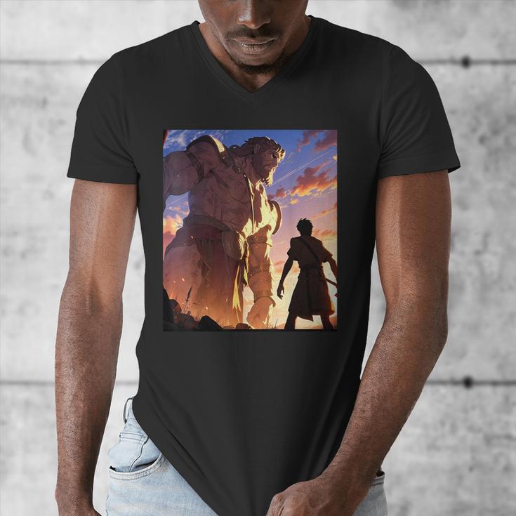 David And Goliath Bible Book Of Samuel Famous Bible Story Men's V-Neck T-Shirt