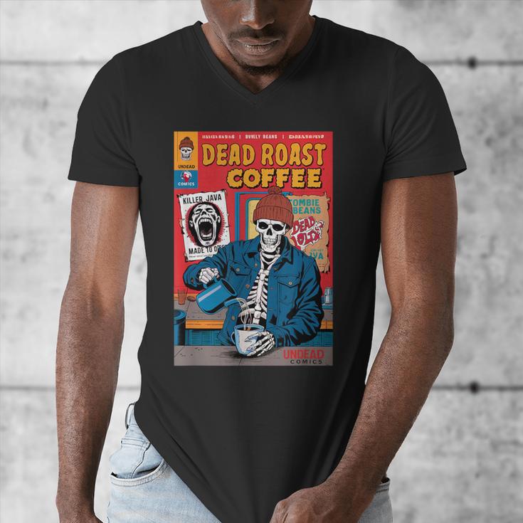Dead Roast Coffee Comic Book Cover Style Skeleton Barista Men's V-Neck T-Shirt