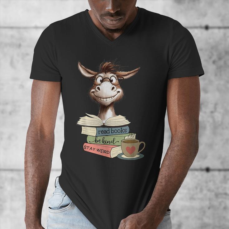 Donkey Reading Book Read Books Be Kind Stay Weird Librarian Men's V-Neck T-Shirt
