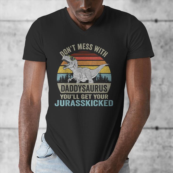Don't Mess With DaddysaurusRex Daddy Saurus Dinosaur Men Men's V-Neck T-Shirt