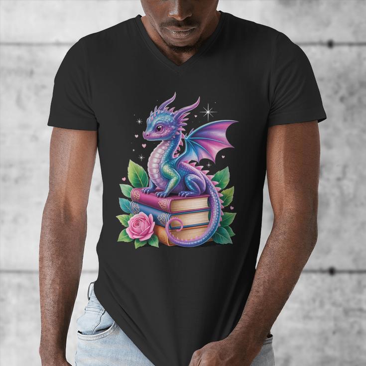 Dragon Book Fantasy Reading Men's V-Neck T-Shirt Dragon Book Fantasy Reading Men's V-Neck T-Shirt
