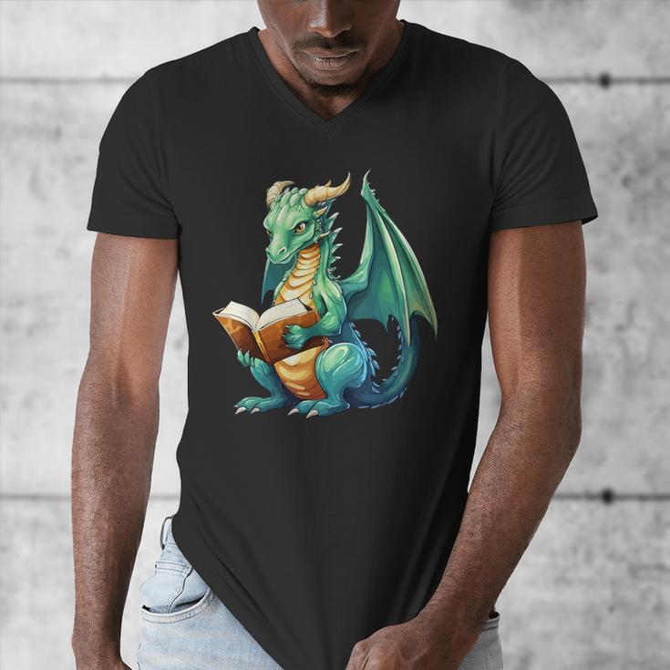 Dragon With Book Men's V-Neck T-Shirt