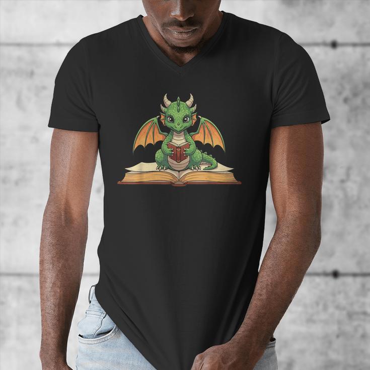 Dragon Reading Book Bookworm Men's V-Neck T-Shirt