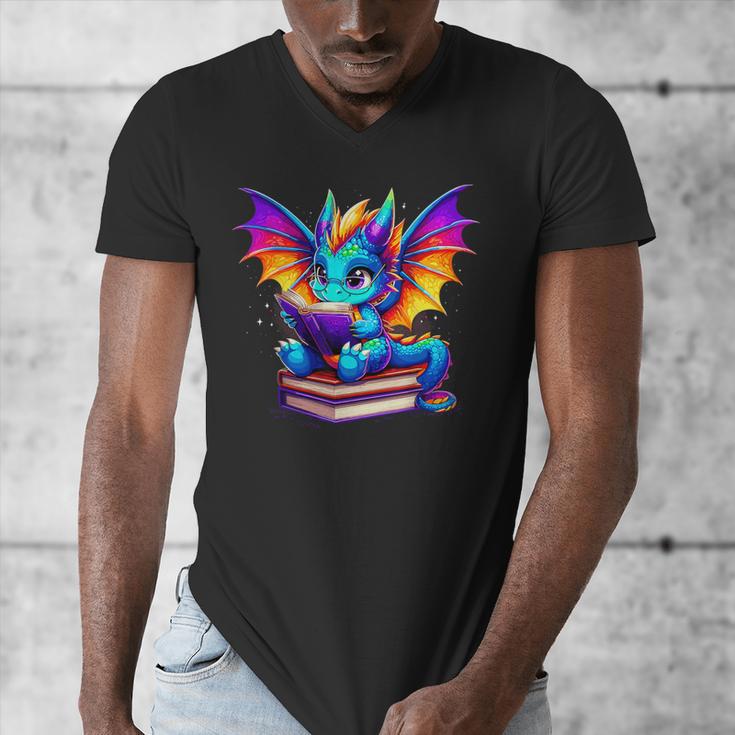 Dragon Reading a Book Bookworm Book Men's V-Neck T-Shirt