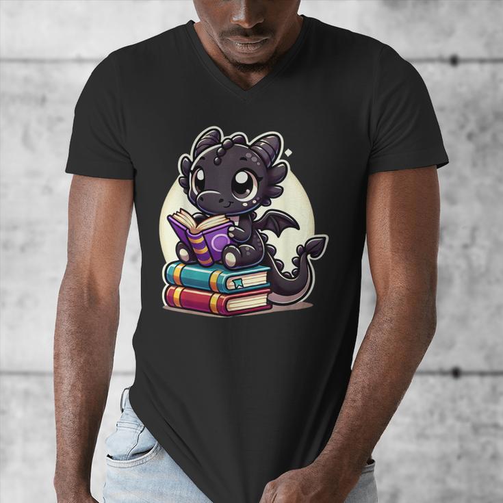 Dragon Reading A Book Cute Bookworm Book Lover Men's V-Neck T-Shirt