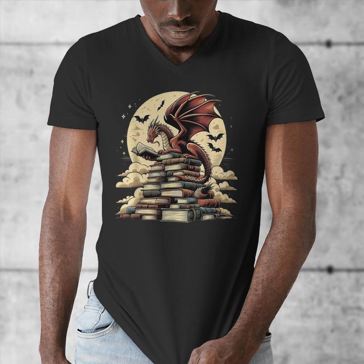 Dragon Reading a Book Dragons And Books Lover Bookworm Men's V-Neck T-Shirt