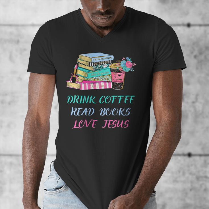 Drink Coffee Read Books Love Jesus Christian Religious God Men's V-Neck T-Shirt
