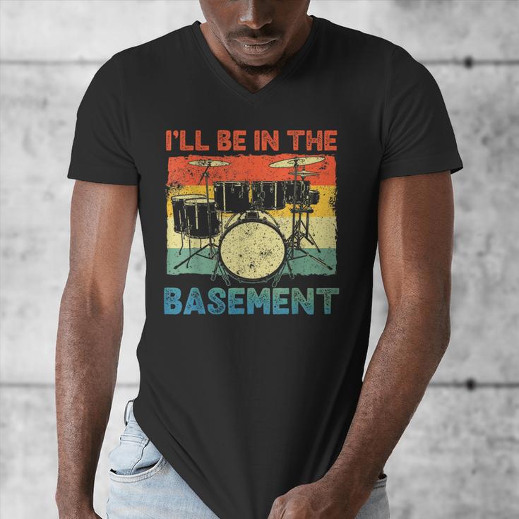 Drumming Basement Drum Set Drummer Rock Dad Grandpa Men's V-Neck T-Shirt