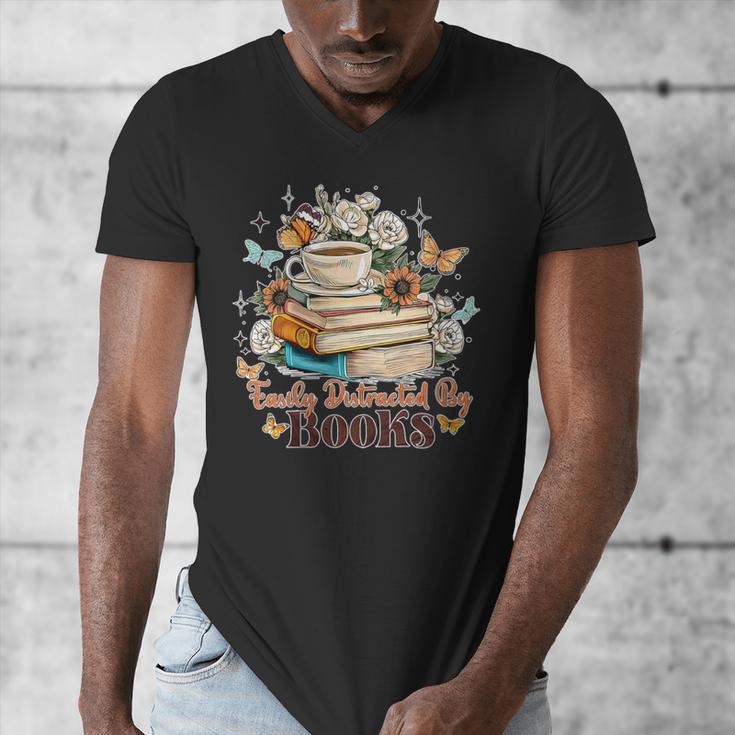 Easily Distracted By Books Book Wildflowers Book Lovers Men's V-Neck T-Shirt