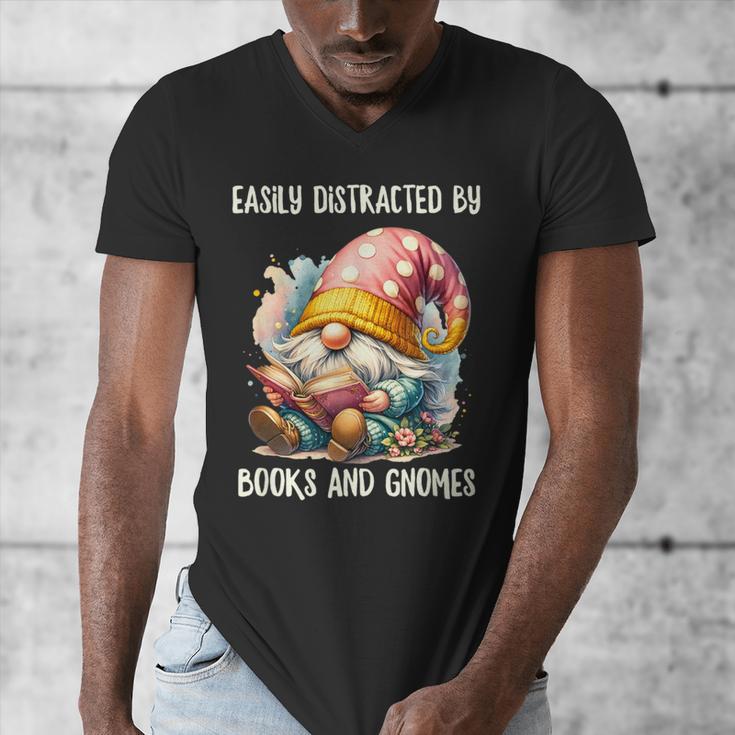 Easily Distracted By Books And Gnomes Book Reading Gnome Men's V-Neck T-Shirt