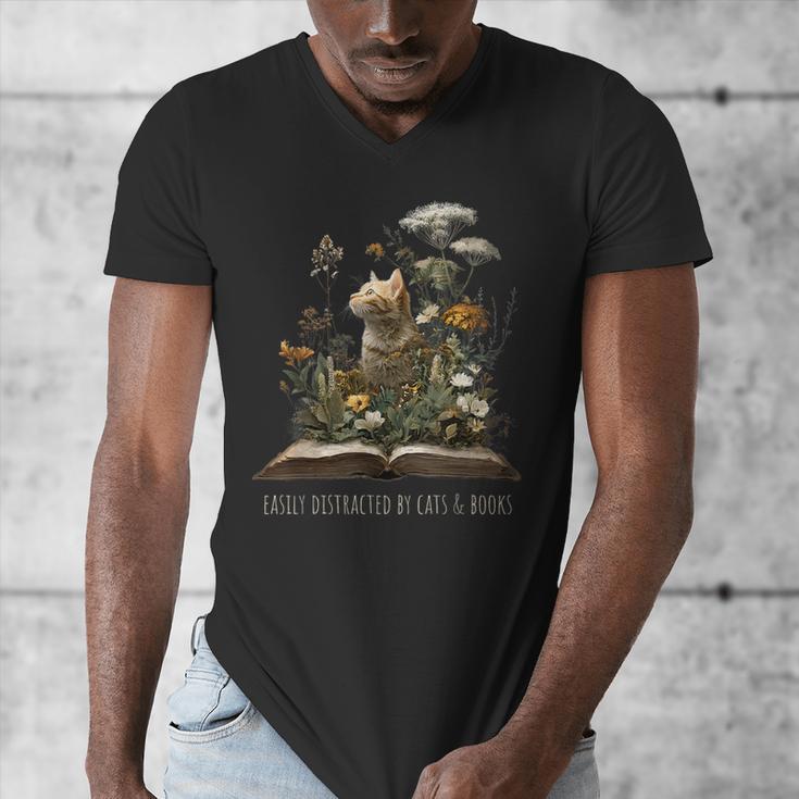 Easily Distracted By Cats And Books Men's V-Neck T-Shirt