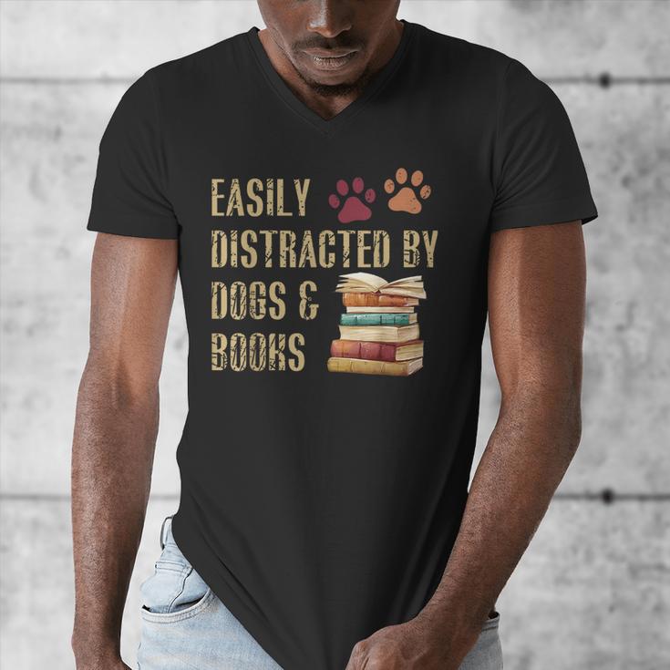 Easily Distracted By Dogs And Books Pets Books Lovers Men's V-Neck T-Shirt
