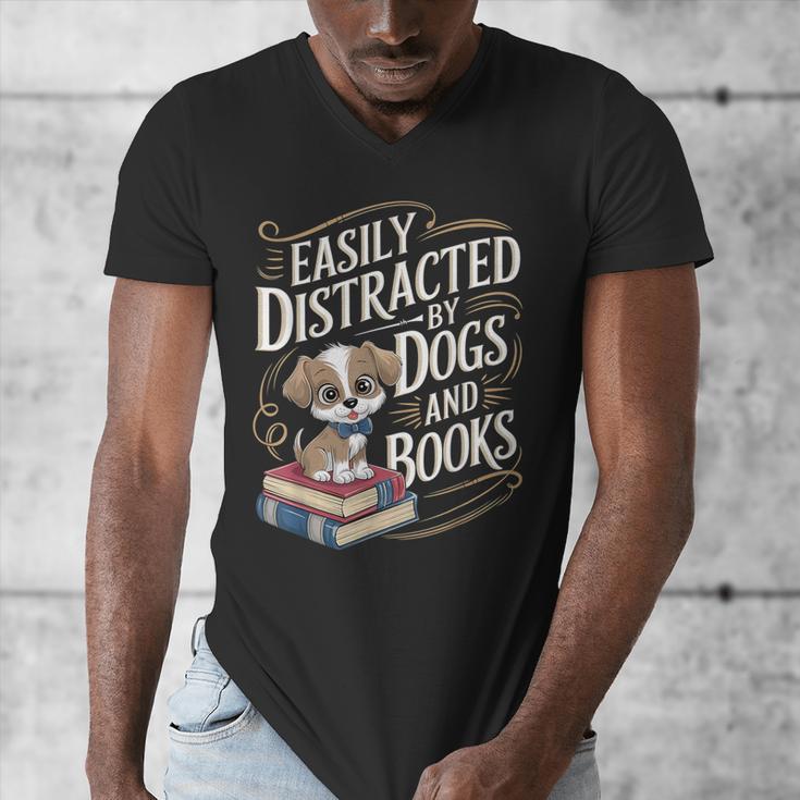 Easily Distracted By Dogs And Books Reader Animal Dog Men's V-Neck T-Shirt