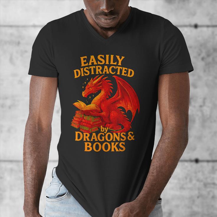 Easily Distracted By Dragons And Books Reading Men's V-Neck T-Shirt