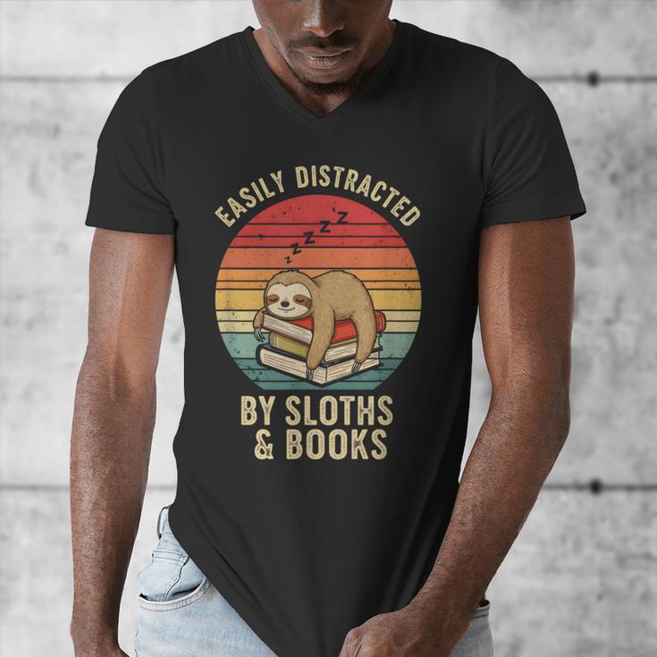 Easily Distracted By Sloths And Books Men's V-Neck T-Shirt Easily Distracted By Sloths And Books Men's V-Neck T-Shirt