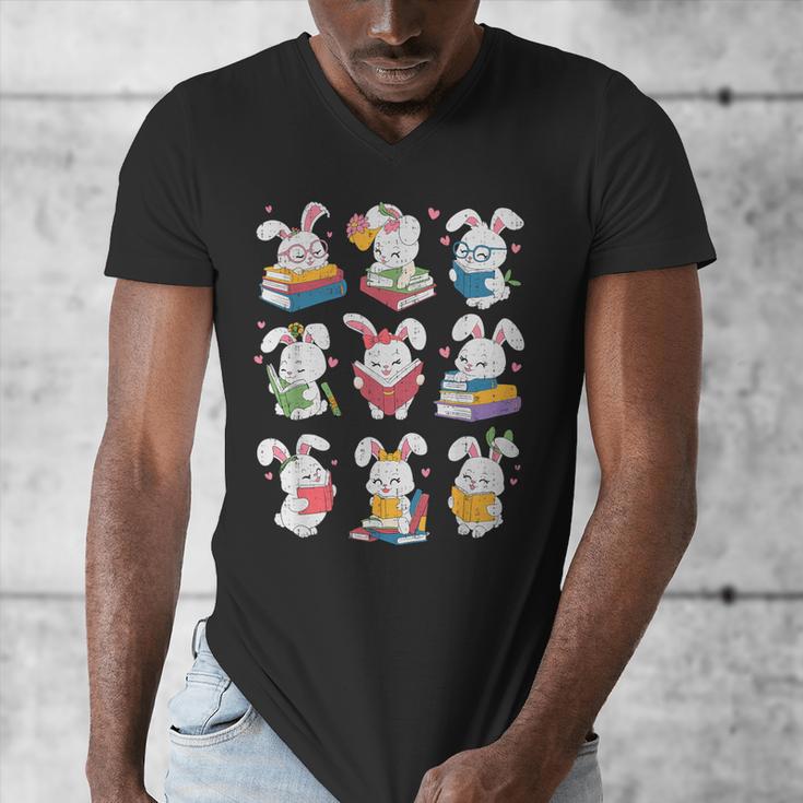 Easter Teacher Cute Bunny Reding Books Librarian Bookworm Men's V-Neck T-Shirt Easter Teacher Cute Bunny Reding Books Librarian Bookworm Men's V-Neck T-Shirt