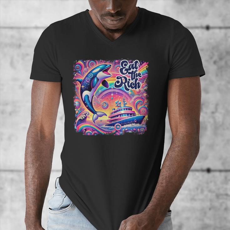 EAT THE RICH 90S NOSTALGIA WHALE ORCA YAHCT RETRO Men's V-Neck T-Shirt