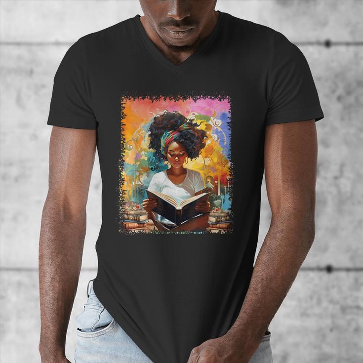 Educated Afro Girl Reading Book Lover History Month Men's V-Neck T-Shirt