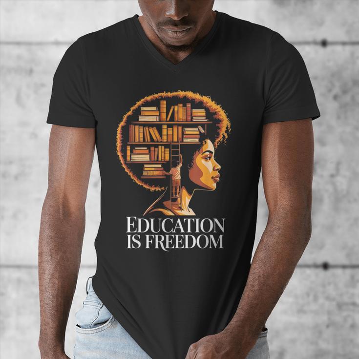 Education Is Freedom Afro Woman Book Illustration Men's V-Neck T-Shirt Education Is Freedom Afro Woman Book Illustration Men's V-Neck T-Shirt
