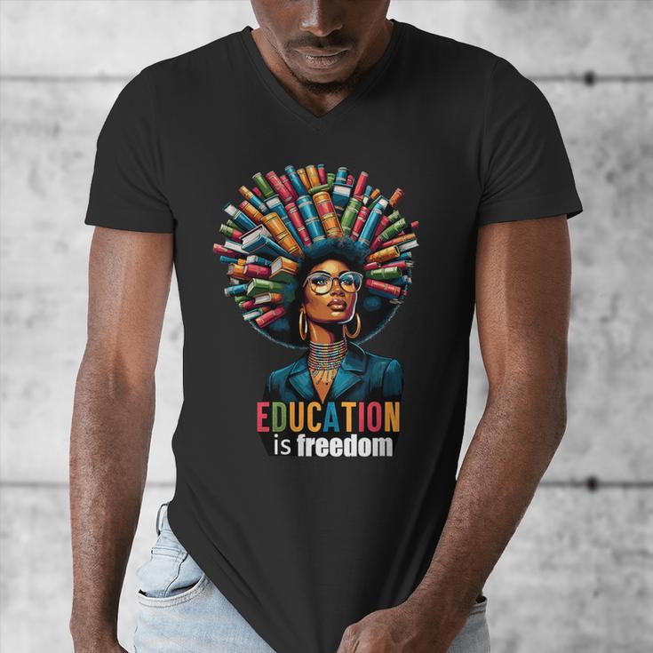Education Is Freedom History Month Teacher Books Afro For Men Women Men's V-Neck T-Shirt Education Is Freedom History Month Teacher Books Afro For Men Women Men's V-Neck T-Shirt