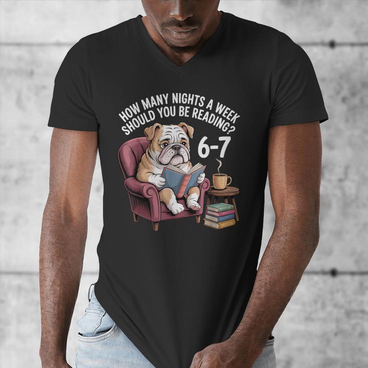 English Bulldog Dog Reading Book 67 Six Seven Meme Men's V-Neck T-Shirt English Bulldog Dog Reading Book 67 Six Seven Meme Men's V-Neck T-Shirt