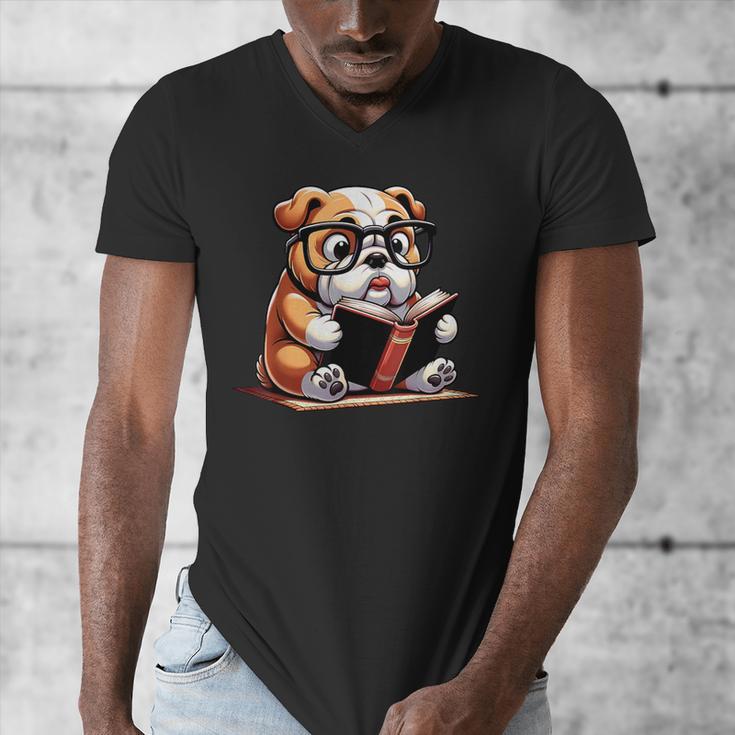 English Bulldog Reading a Book Dog For Men Women Girls Kids Men's V-Neck T-Shirt English Bulldog Reading a Book Dog For Men Women Girls Kids Men's V-Neck T-Shirt